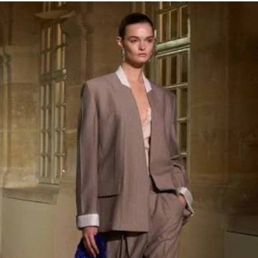 BNWT Victoria Beckham S/S '26 Runway Herringbone Wool Blazer, Reg $1990